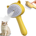 Blue 4-in-1 cat steam brush with ergonomic handle and soft rubber bristles for pet grooming