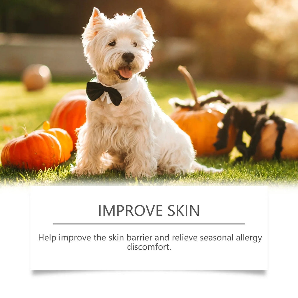 Allergy Relief Immune Chews 50g pet supplement pack with dog table