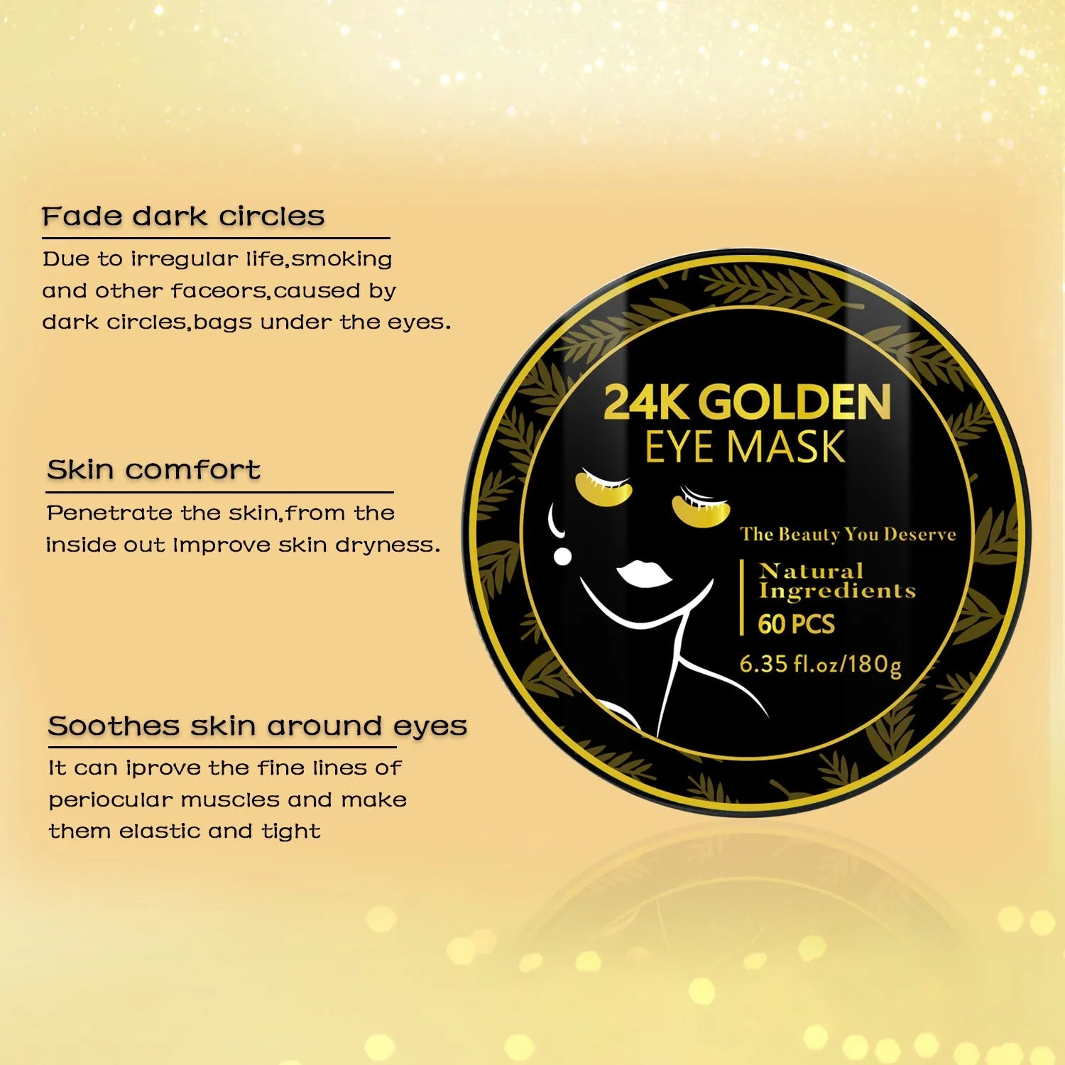 Moisturising gold eye mask for universal skin type hydration with 180 net content per box