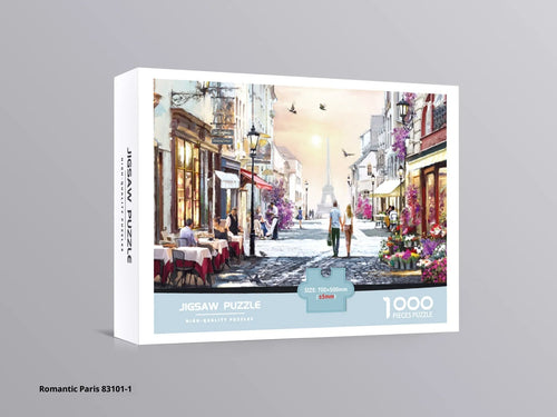 1000 piece paper jigsaw puzzle 70x50cm shaped design featuring Romantic Paris scene