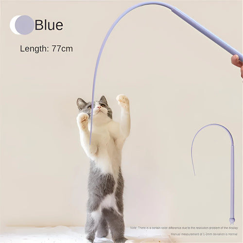 Blue cat teaser stick with silicone mouse tail and ABS handle for interactive play