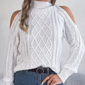 Gray women's acrylic sweater with a twist detail, strapless half-high collar, and long lantern sleeves.