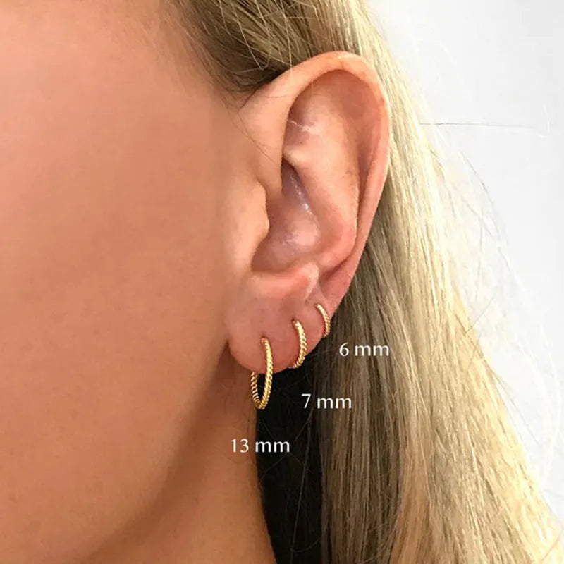Twist S925 Sterling Silver twisted string round ring earrings in gold or platinum colour.