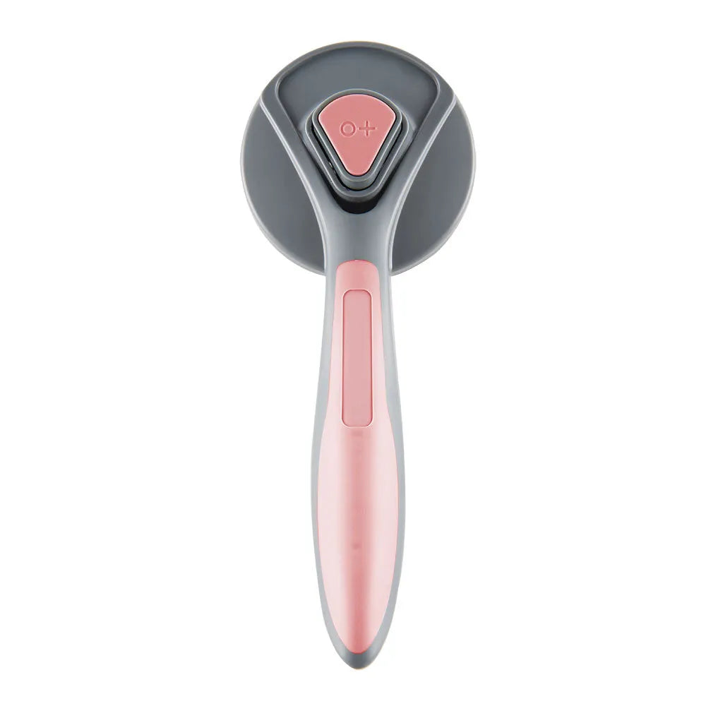 Self cleaning pet slicker brush in grey, green, or pink with one-button hair release