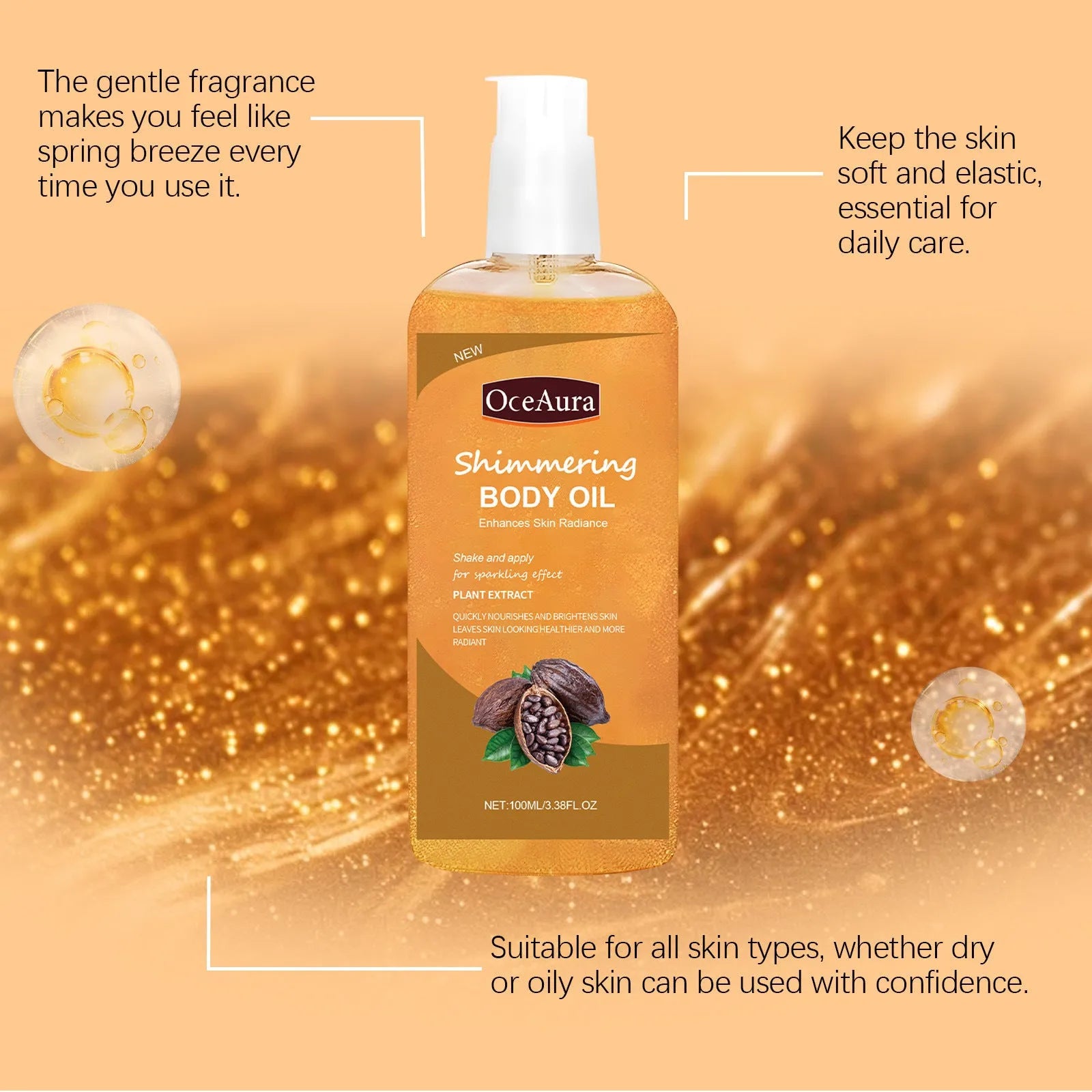 Shiny moisturizing body oil 100ml bottle with jojoba and vitamin E for daily care