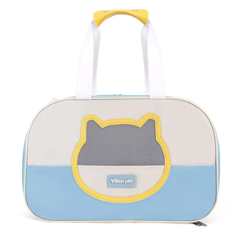 Outdoor portable foldable cat backpack in Oxford cloth with breathable mesh, showing colour options