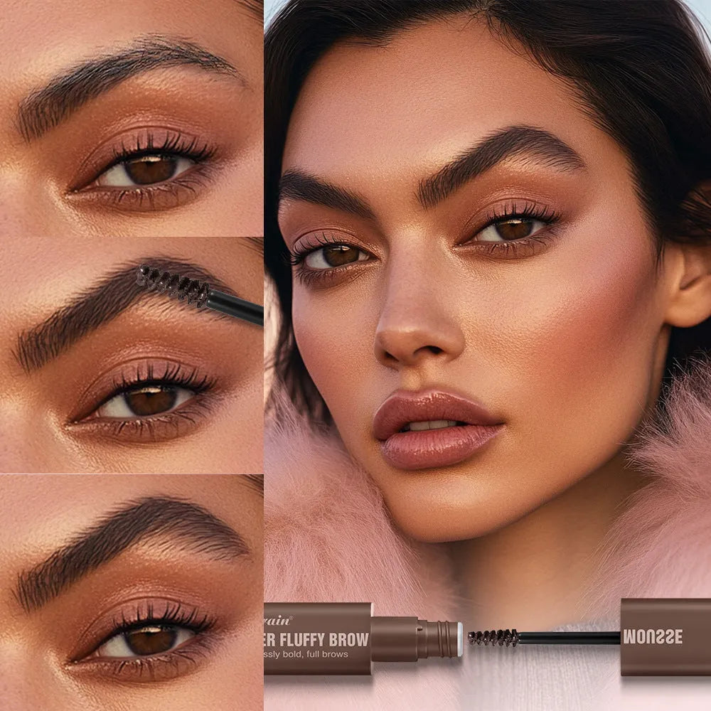 Eyebrow cream mousse tube for long-lasting brow definition in six colour shades.