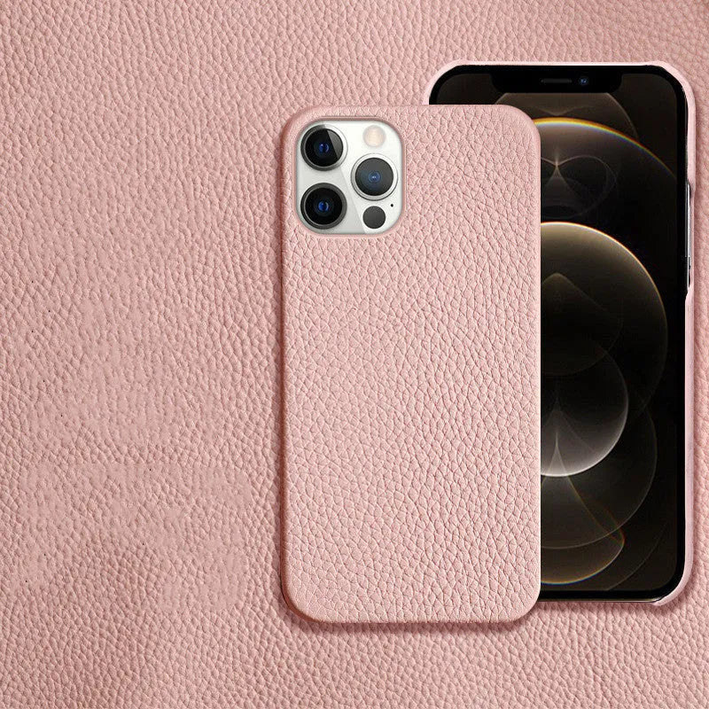 Genuine leather protective case for iPhone in multiple colours, showing simple design and half-break style.