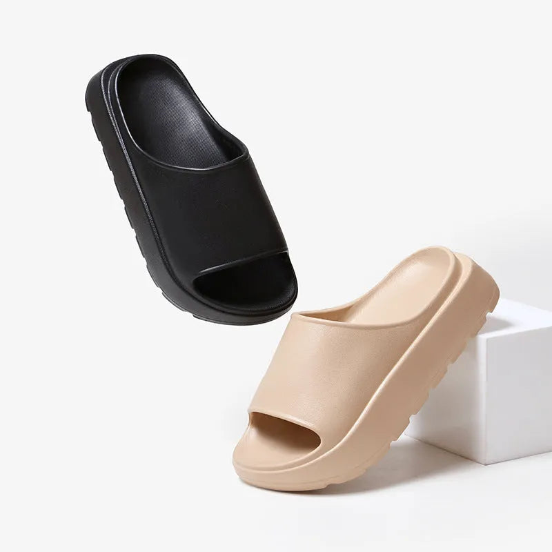 Women's fish mouth slippers with thick 5.5cm EVA soles in beige, black, khaki and rose red colours
