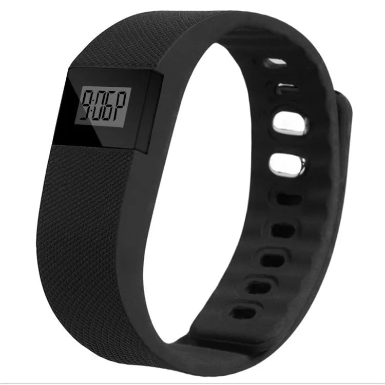 Ordinary bracelet pedometer with digital display in black, blue, green, orange or yellow colours