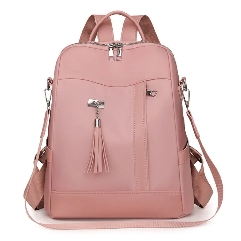 Large capacity soft PU commute backpack in black with three-dimensional pockets and internal mobile phone compartment