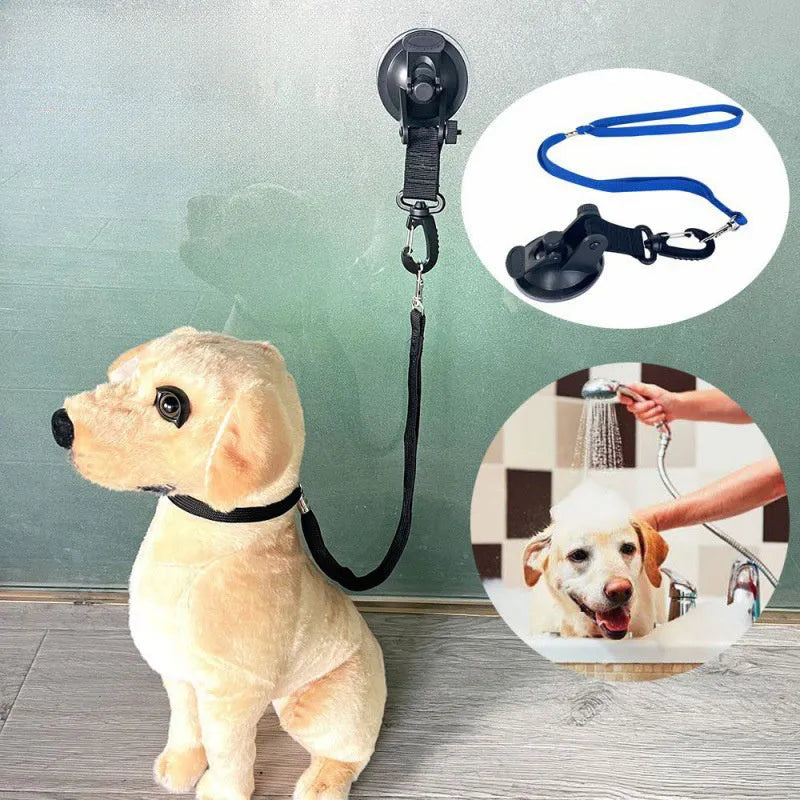 Pet bathing fixed artifact with suction cup traction rope and handcuffs in black or blue