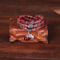 Handmade natural watermelon crystal bracelet with Chinese knot and geometry style design