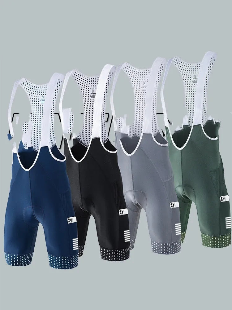 Men's polyester cycling suspender shorts in black for summer road bike rides