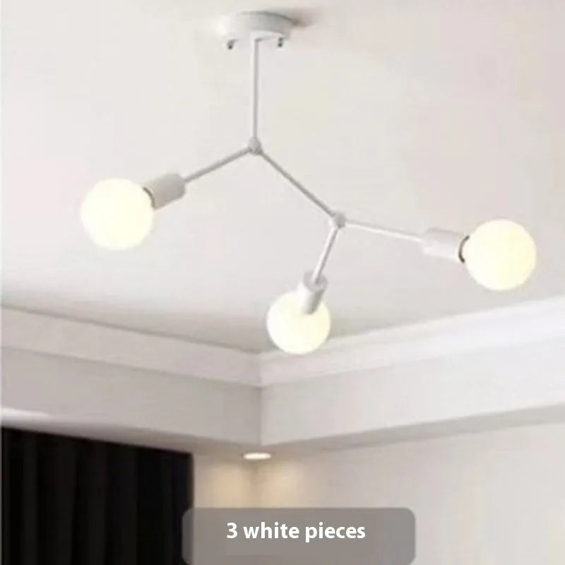 Iron chandelier ceiling lamp with Nordic design in black or white finish