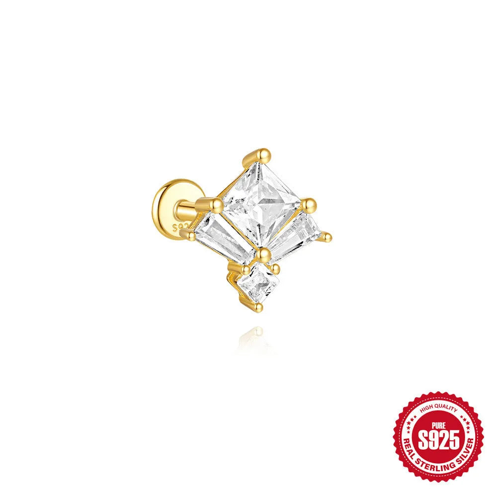 S925 sterling silver geometric earrings with inlaid zircon stones in golden colour variations