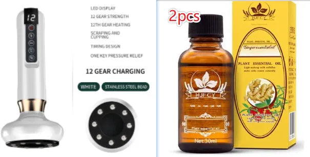 Green electric vacuum cupping massager with USB charger and essential oil head