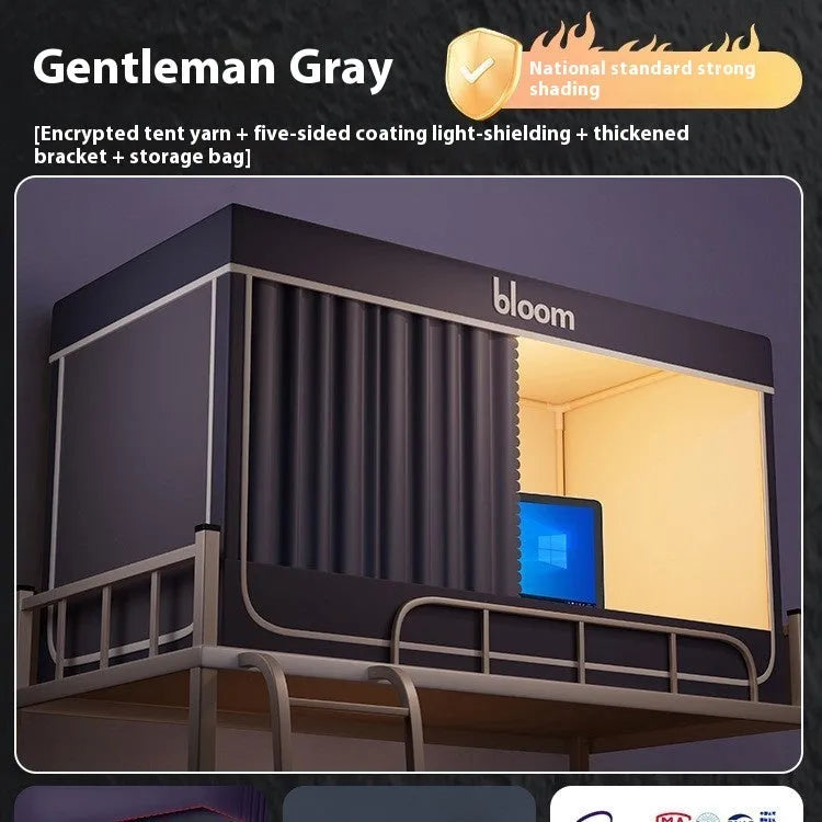 Gentleman grey integrated bed curtain with mosquito net for 0.9m beds