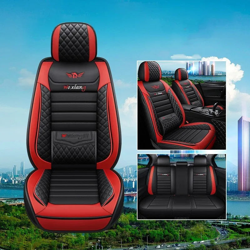 Leather car seat cushion with high elastic sponge filling in red, green, or brown colours.