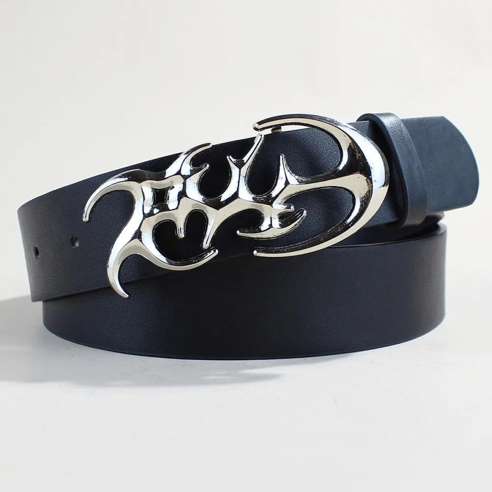 Silver buckle casual belt made from brown PU leather with snap button fastening