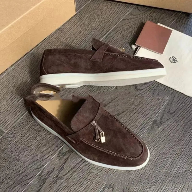 Unisex European slip-on loafers in multiple colours with rubber sole and steel toe cap