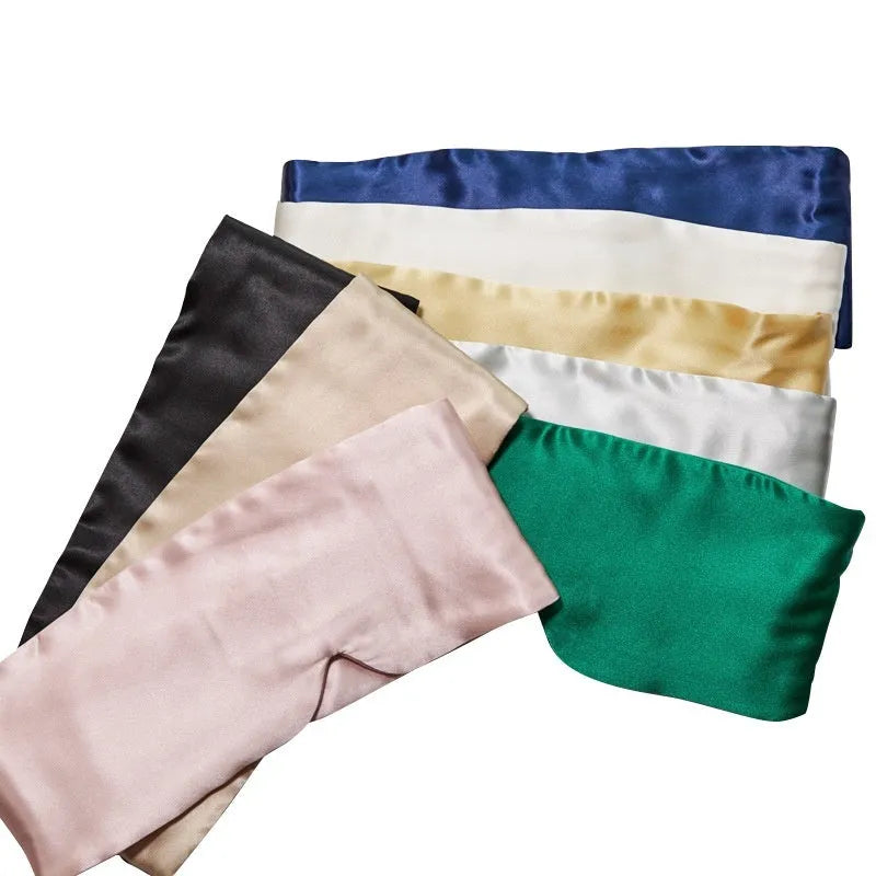 Mulberry silk eye mask in various colours including black and champagne gold for light blocking sleep