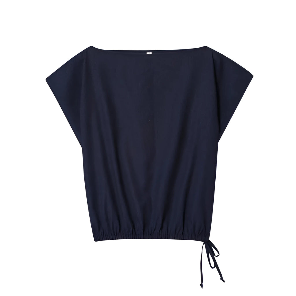 Women's linen-style shirt and wide leg trousers set in coordinating colours with flounce sleeves