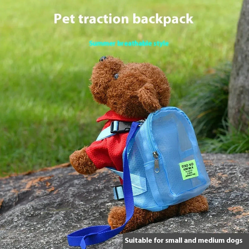 Solid colour breathable polyester backpack for dog walking essentials