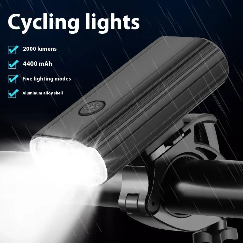 Aluminium alloy bicycle headlight with six XPT lamp beads showing quick-release mounting system