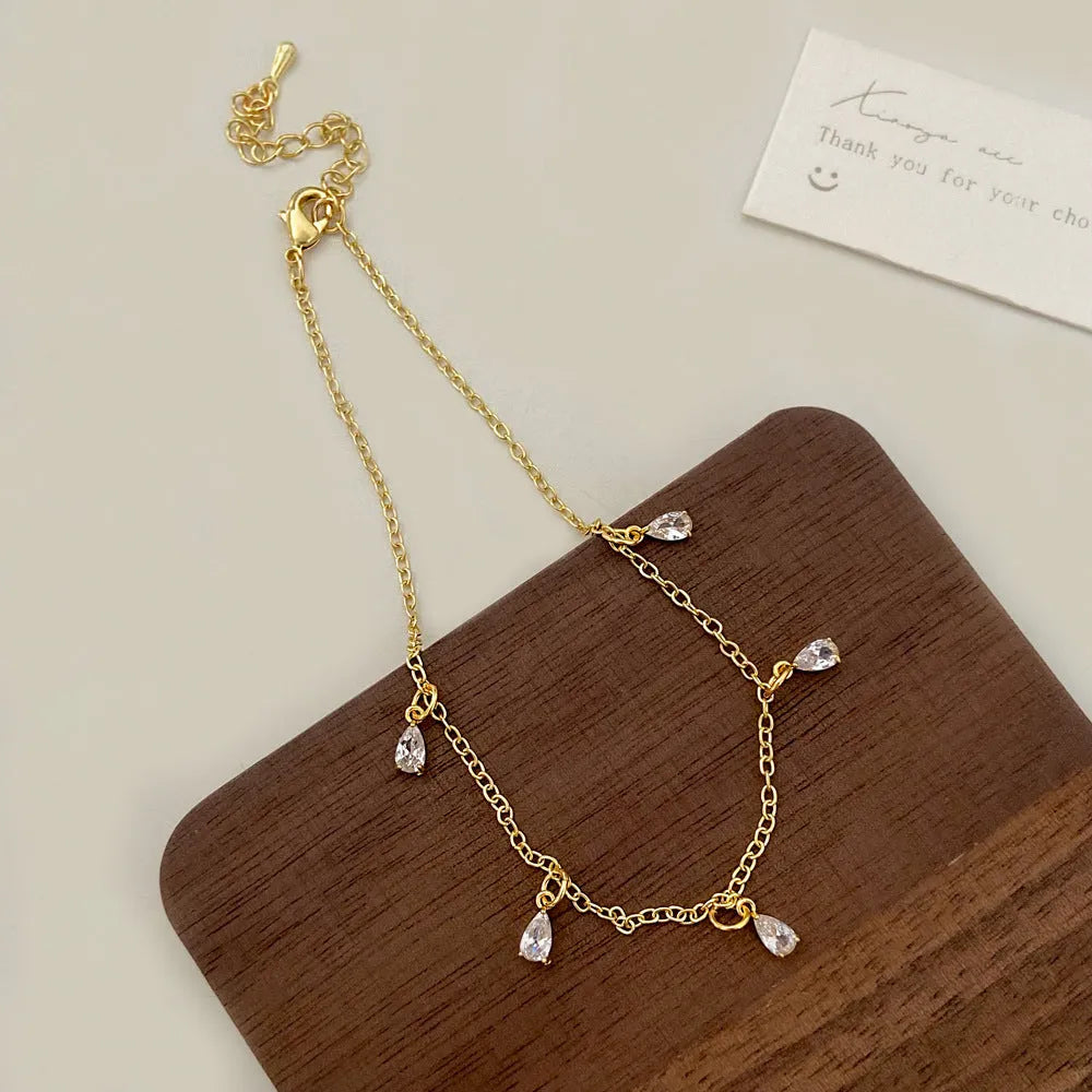 Women's zircon jewellery set with geometric pendant necklace, earrings and anklet