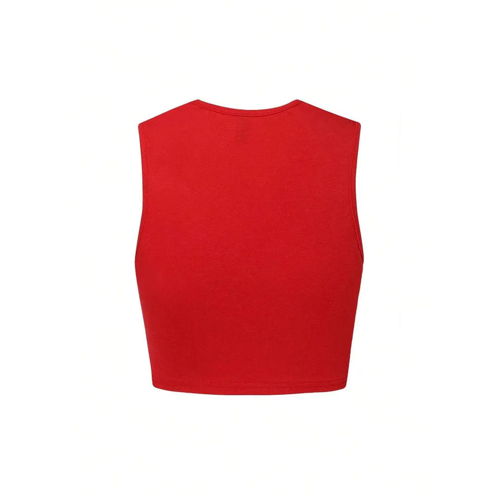 Red hollow digital print sleeveless sports vest for women loose fit polyester 3D effect