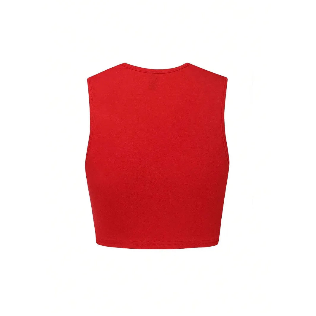 Red hollow digital print sleeveless sports vest for women loose fit polyester 3D effect