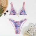 Retro patterned women's bikini swimwear in polyester fabric with four colour options
