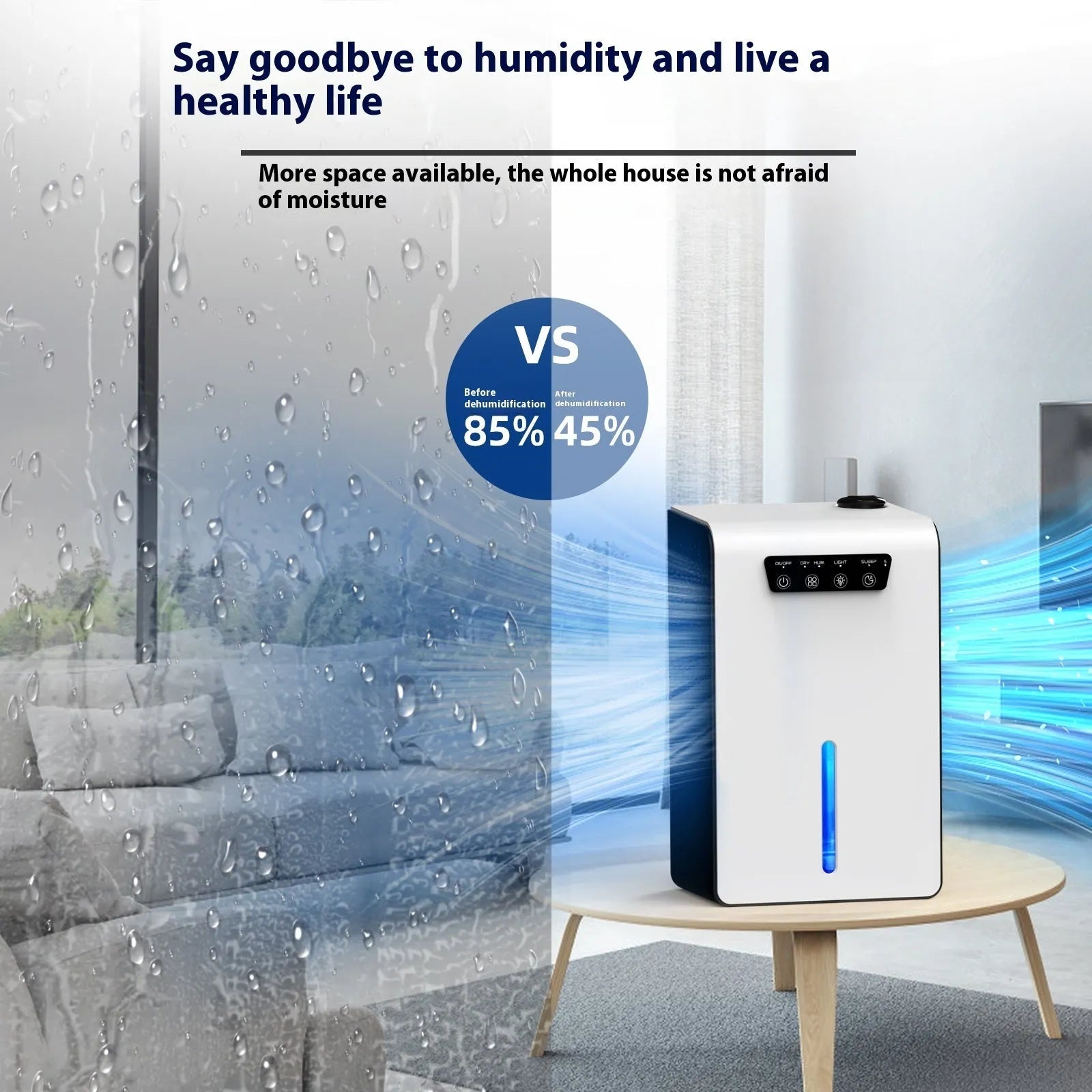 Milky white portable dehumidifier for bedroom use with water tank