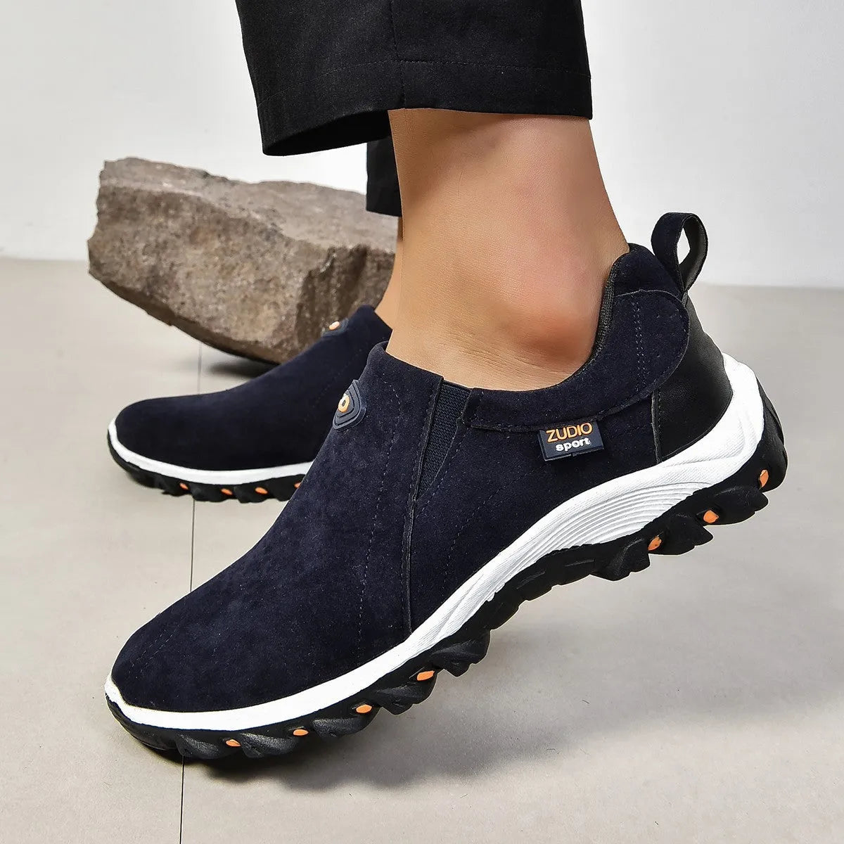 Men's round head thin shoes in grey, blue, light brown, green and black colours with rubber soles