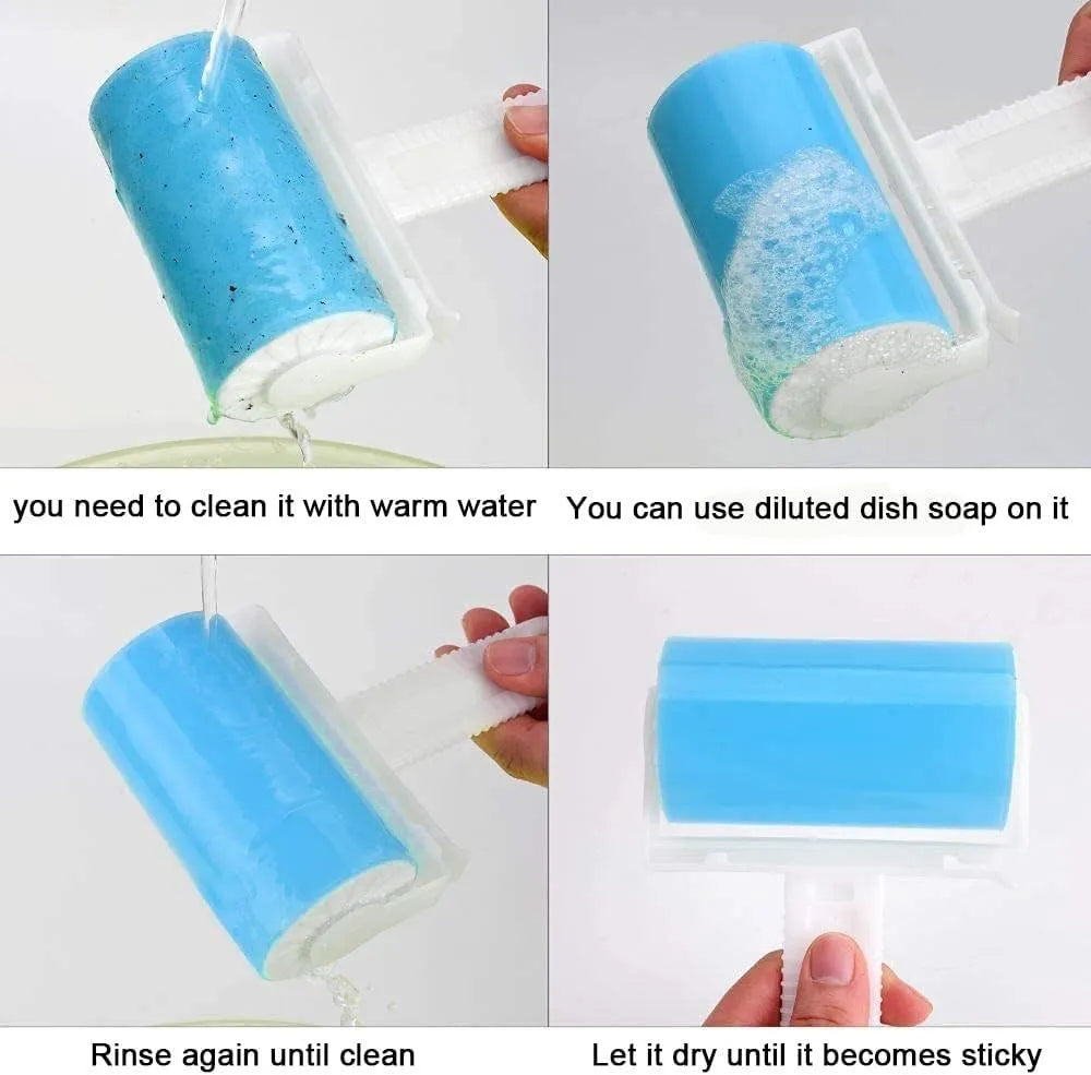 Washable reusable lint roller with cover for removing pet hair from clothes and sofas