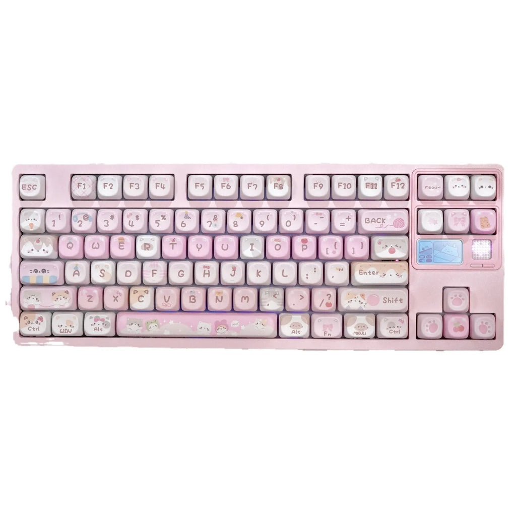 Set of pink cartoon design key caps for mechanical keyboards with MOA profile and five-sided sublimation print.