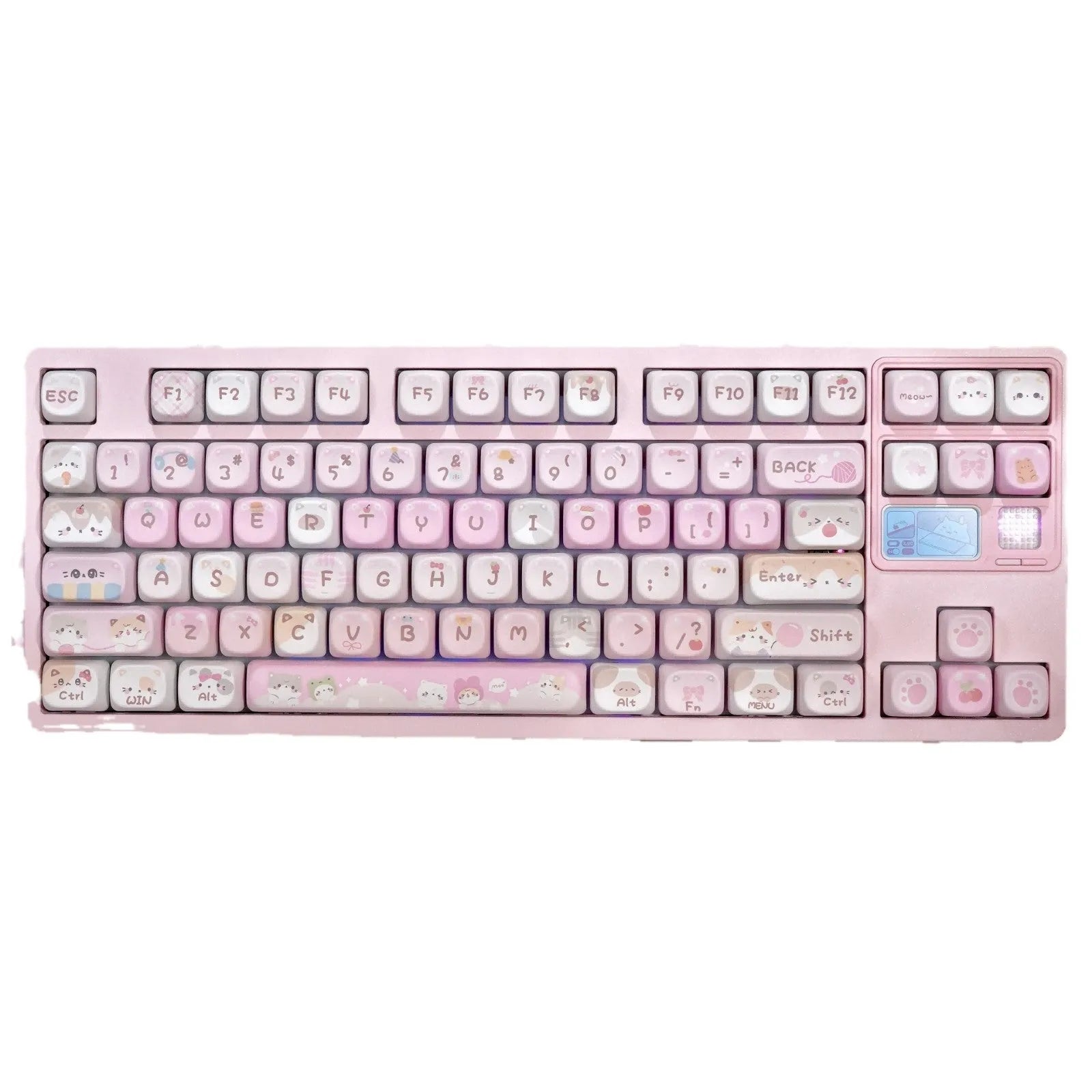 Set of pink cartoon design key caps for mechanical keyboards with MOA profile and five-sided sublimation print.
