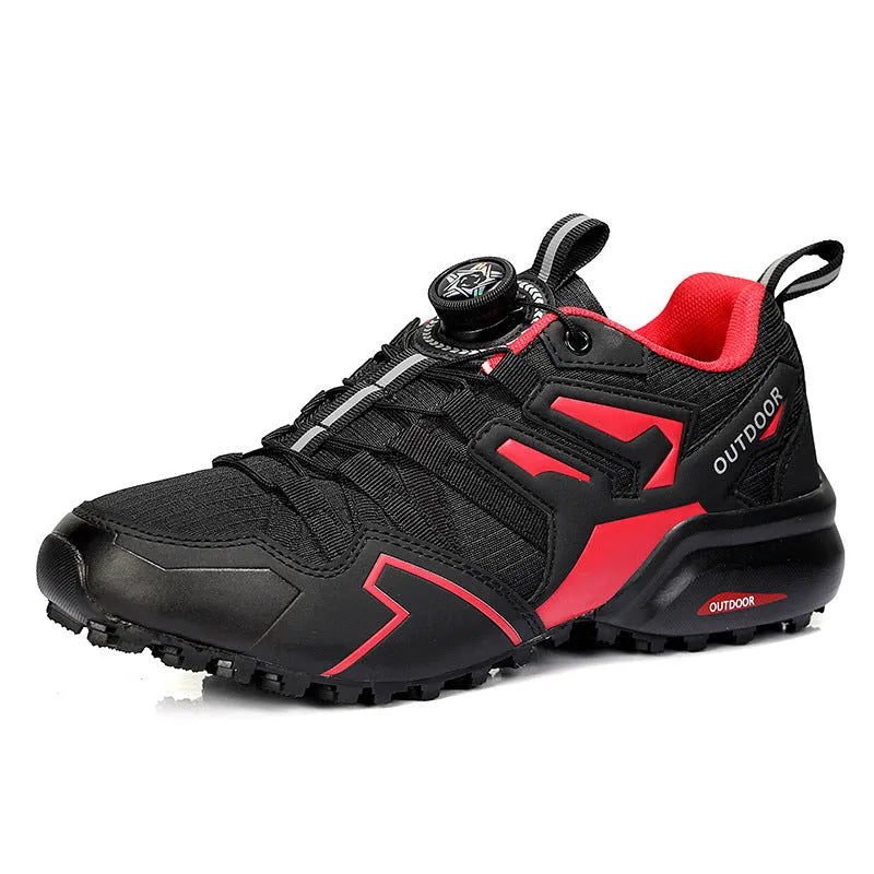 Men's beige outdoor hiking shoes with rubber sole and elastic closure