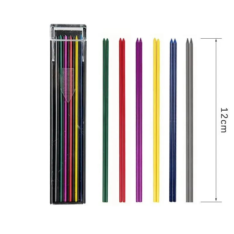 Boxed set of 12 mechanical pencil lead refills in rainbow colours for type 0 pencils