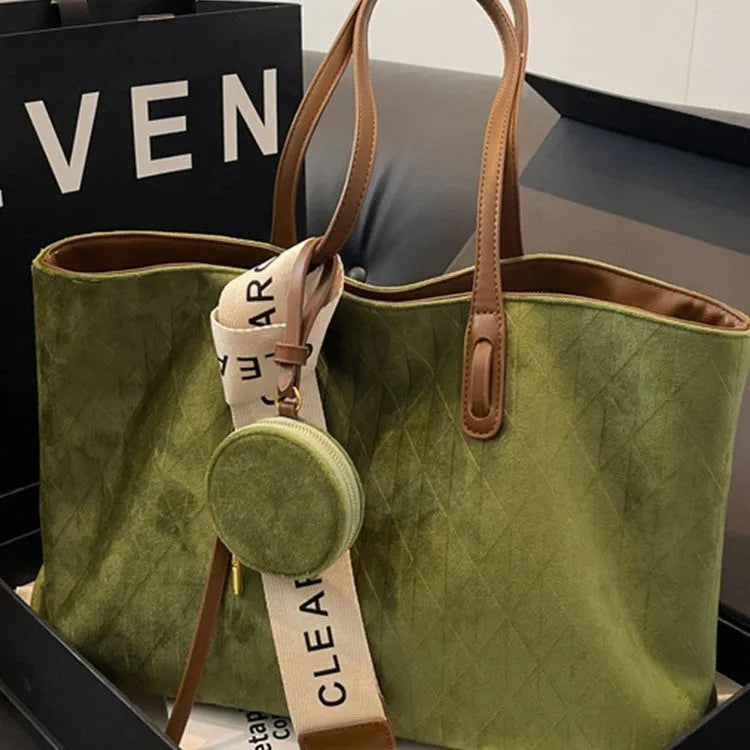 Women's large casual shoulder tote bag in horizontal square design with soft polyester construction