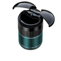 Black automatic infrared sensing metal car ashtray with lid on a car dashboard.