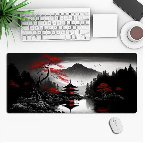 Anime-themed gaming mouse pad on a desk with non-slip rubber cloth base.