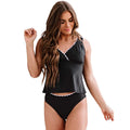 Black women's sleeveless split swimsuit or bikini on a mannequin