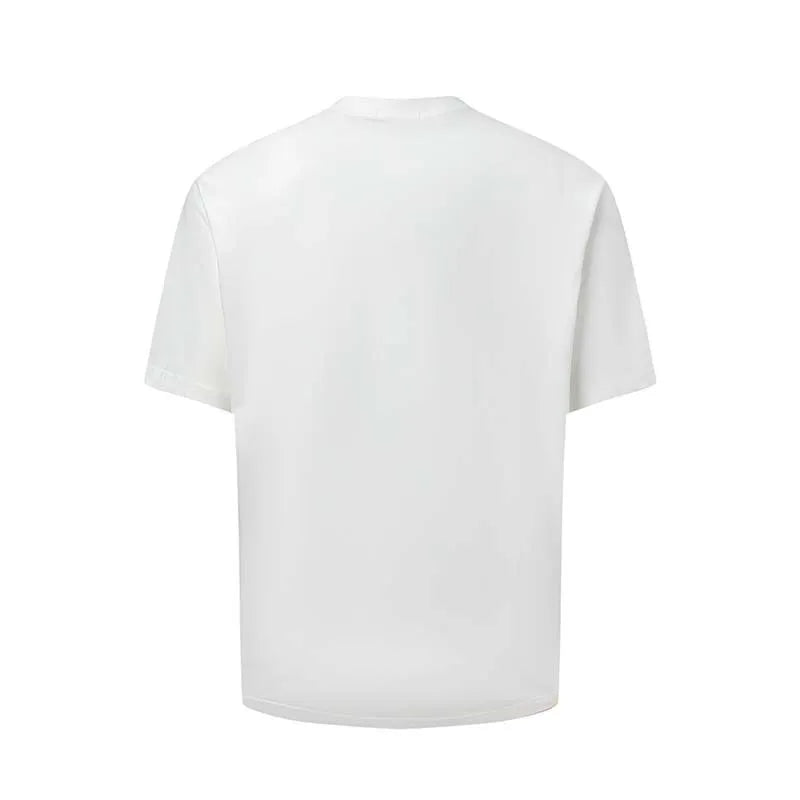 Men's white American retro t-shirt with blue letter print design, loose fit round neck