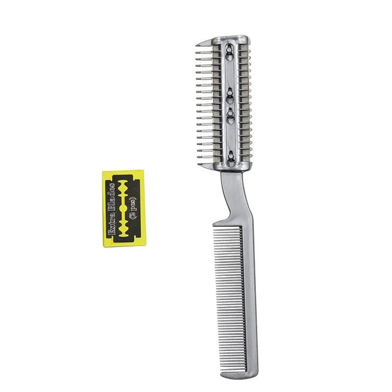 Plastic pet grooming comb for dogs with free replacement blade in blister packaging