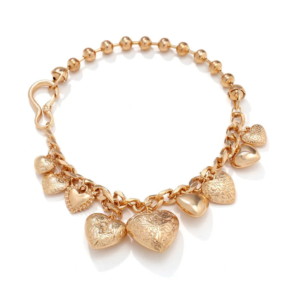 Large carved heart pendant necklace with adjustable chain in gold or white K finish