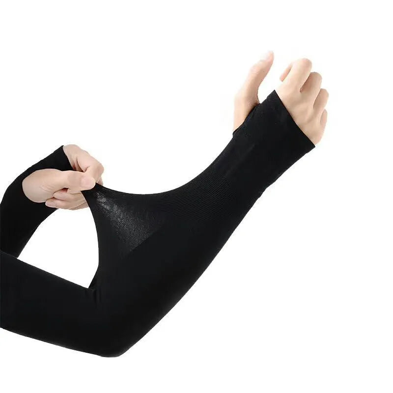 Open-finger nylon sun protection sleeve in a choice of colours on an arm.