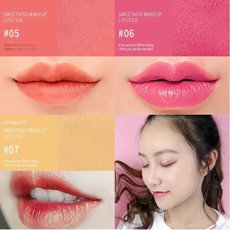 Fey Beauty Cameo Brown nude moisturising lipstick bullet, 3.8g, shown with no stain on a white cup.