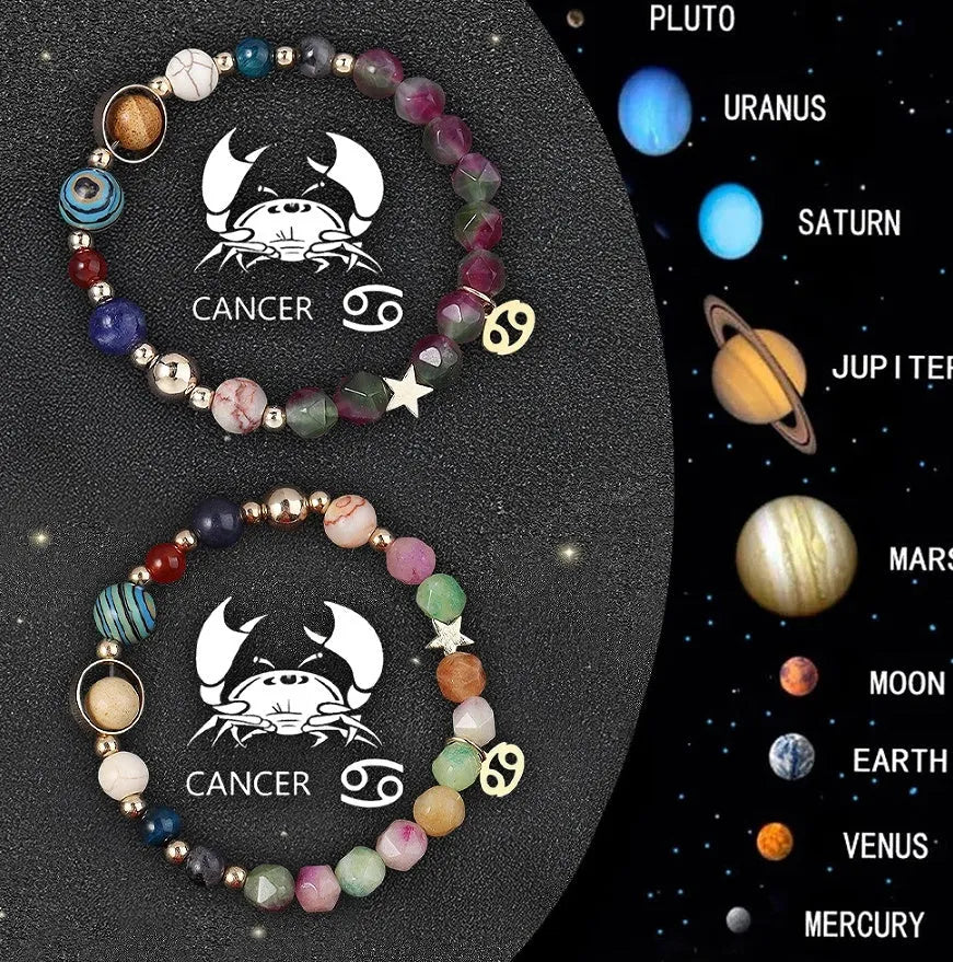 Set of two natural stone beaded bracelets for the twelve zodiac signs.